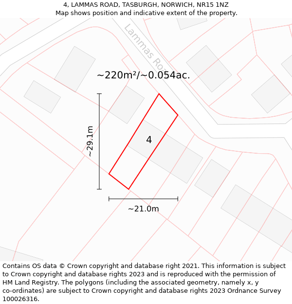 4, LAMMAS ROAD, TASBURGH, NORWICH, NR15 1NZ: Plot and title map