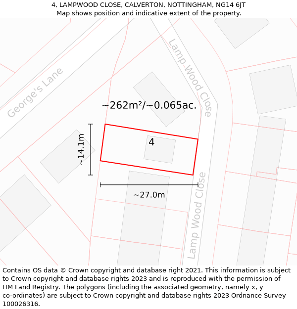 4, LAMPWOOD CLOSE, CALVERTON, NOTTINGHAM, NG14 6JT: Plot and title map