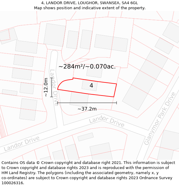 4, LANDOR DRIVE, LOUGHOR, SWANSEA, SA4 6GL: Plot and title map