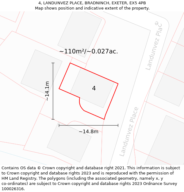 4, LANDUNVEZ PLACE, BRADNINCH, EXETER, EX5 4PB: Plot and title map