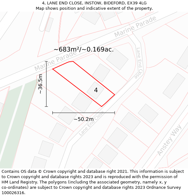 4, LANE END CLOSE, INSTOW, BIDEFORD, EX39 4LG: Plot and title map