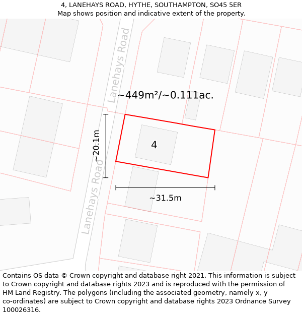 4, LANEHAYS ROAD, HYTHE, SOUTHAMPTON, SO45 5ER: Plot and title map