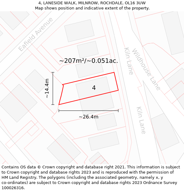 4, LANESIDE WALK, MILNROW, ROCHDALE, OL16 3UW: Plot and title map