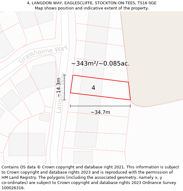 4, LANGDON WAY, EAGLESCLIFFE, STOCKTON-ON-TEES, TS16 0GE: Plot and title map