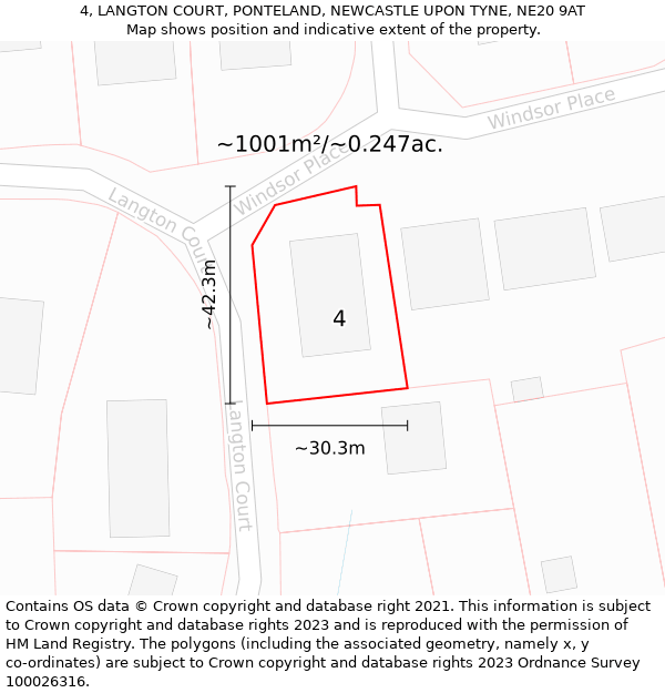 4, LANGTON COURT, PONTELAND, NEWCASTLE UPON TYNE, NE20 9AT: Plot and title map