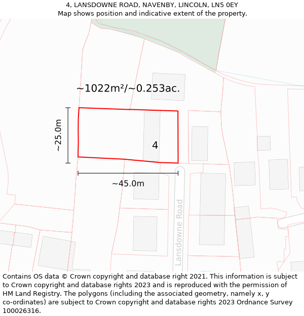 4, LANSDOWNE ROAD, NAVENBY, LINCOLN, LN5 0EY: Plot and title map