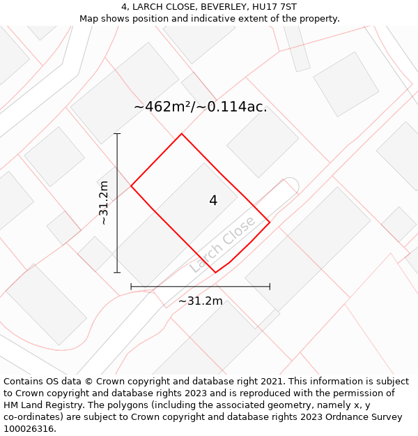 4, LARCH CLOSE, BEVERLEY, HU17 7ST: Plot and title map