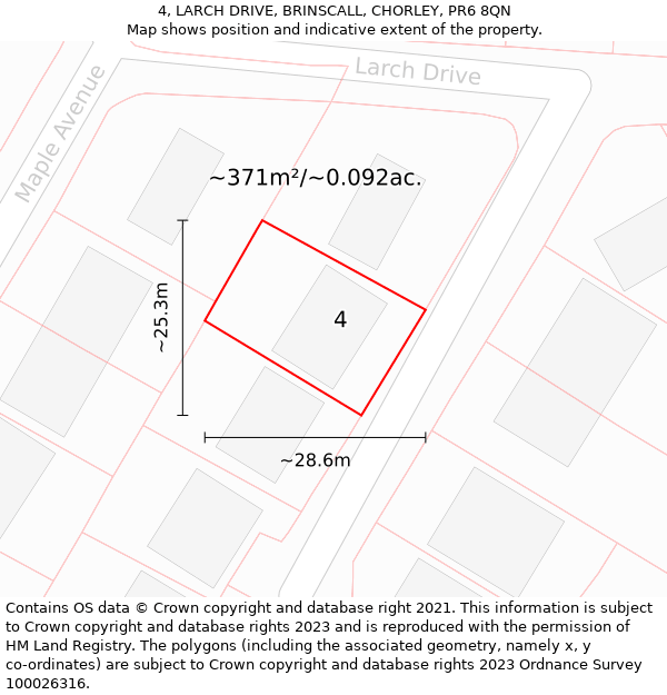 4, LARCH DRIVE, BRINSCALL, CHORLEY, PR6 8QN: Plot and title map