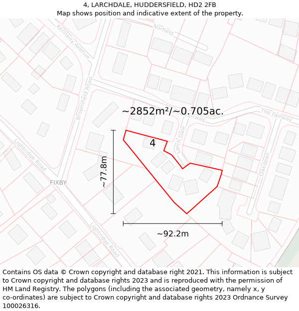 4, LARCHDALE, HUDDERSFIELD, HD2 2FB: Plot and title map