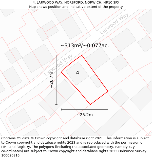 4, LARWOOD WAY, HORSFORD, NORWICH, NR10 3FX: Plot and title map