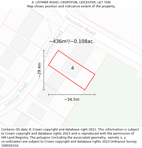 4, LATIMER ROAD, CROPSTON, LEICESTER, LE7 7GN: Plot and title map