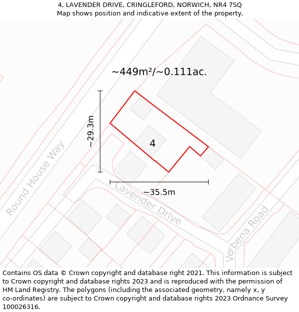 4, LAVENDER DRIVE, CRINGLEFORD, NORWICH, NR4 7SQ: Plot and title map