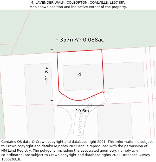 4, LAVENDER WALK, COLEORTON, COALVILLE, LE67 8FA: Plot and title map