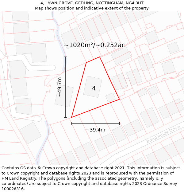 4, LAWN GROVE, GEDLING, NOTTINGHAM, NG4 3HT: Plot and title map