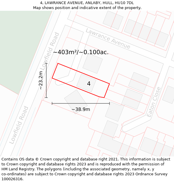 4, LAWRANCE AVENUE, ANLABY, HULL, HU10 7DL: Plot and title map