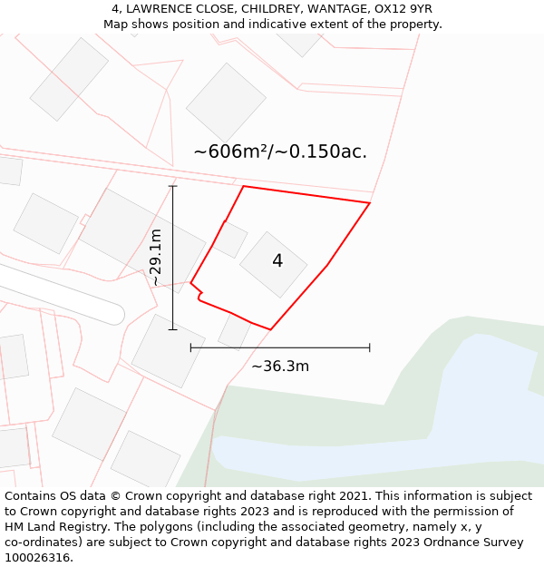 4, LAWRENCE CLOSE, CHILDREY, WANTAGE, OX12 9YR: Plot and title map