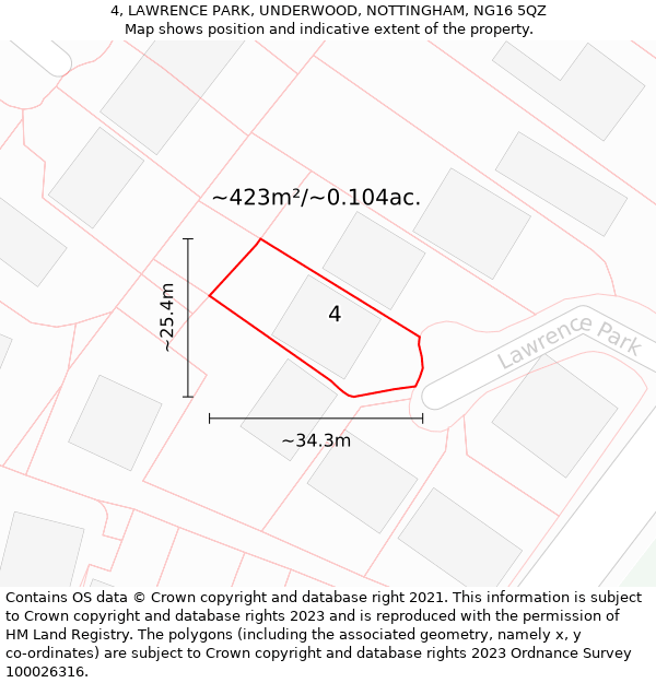 4, LAWRENCE PARK, UNDERWOOD, NOTTINGHAM, NG16 5QZ: Plot and title map