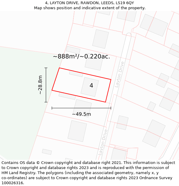 4, LAYTON DRIVE, RAWDON, LEEDS, LS19 6QY: Plot and title map