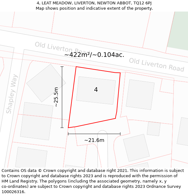 4, LEAT MEADOW, LIVERTON, NEWTON ABBOT, TQ12 6PJ: Plot and title map