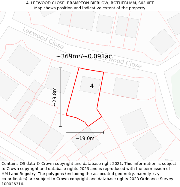 4, LEEWOOD CLOSE, BRAMPTON BIERLOW, ROTHERHAM, S63 6ET: Plot and title map