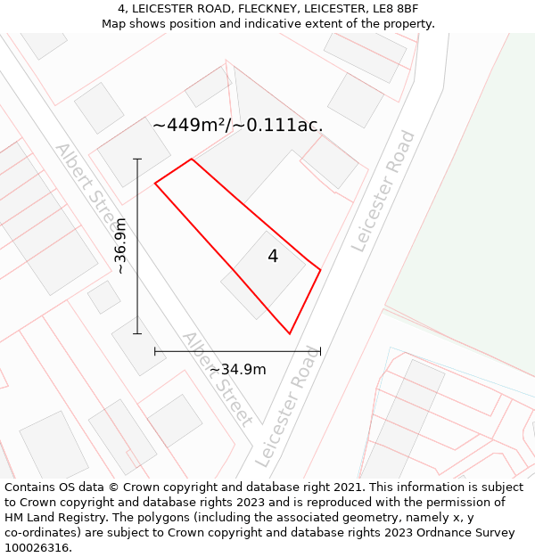 4, LEICESTER ROAD, FLECKNEY, LEICESTER, LE8 8BF: Plot and title map