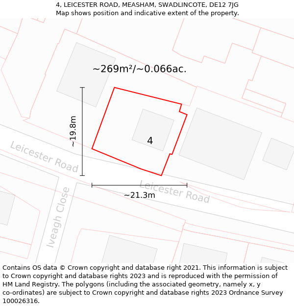 4, LEICESTER ROAD, MEASHAM, SWADLINCOTE, DE12 7JG: Plot and title map