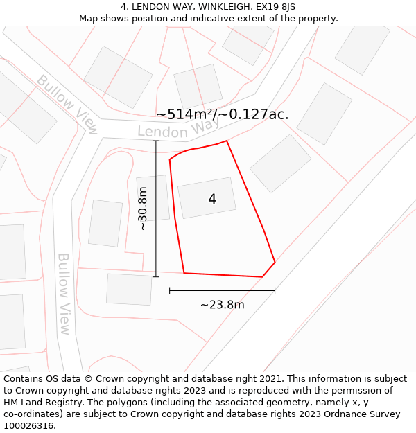 4, LENDON WAY, WINKLEIGH, EX19 8JS: Plot and title map