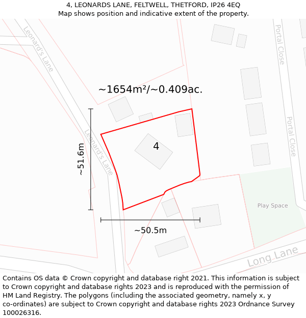 4, LEONARDS LANE, FELTWELL, THETFORD, IP26 4EQ: Plot and title map