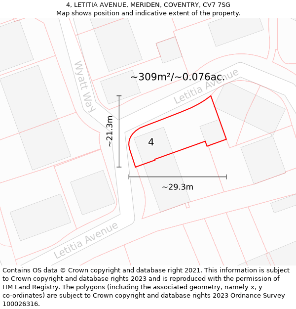 4, LETITIA AVENUE, MERIDEN, COVENTRY, CV7 7SG: Plot and title map