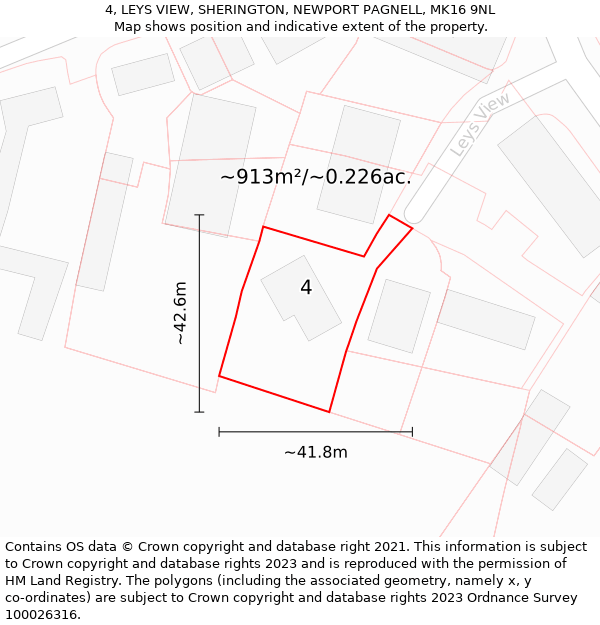 4, LEYS VIEW, SHERINGTON, NEWPORT PAGNELL, MK16 9NL: Plot and title map