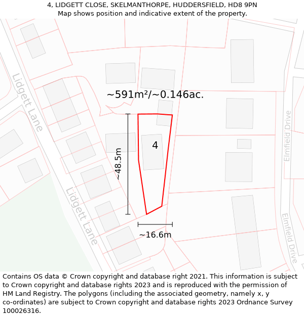 4, LIDGETT CLOSE, SKELMANTHORPE, HUDDERSFIELD, HD8 9PN: Plot and title map