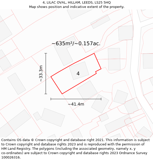 4, LILAC OVAL, HILLAM, LEEDS, LS25 5HQ: Plot and title map