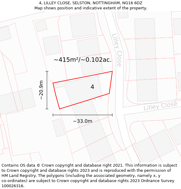 4, LILLEY CLOSE, SELSTON, NOTTINGHAM, NG16 6DZ: Plot and title map