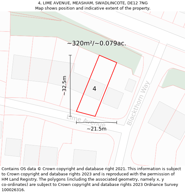 4, LIME AVENUE, MEASHAM, SWADLINCOTE, DE12 7NG: Plot and title map