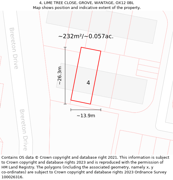 4, LIME TREE CLOSE, GROVE, WANTAGE, OX12 0BL: Plot and title map