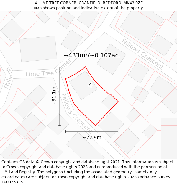 4, LIME TREE CORNER, CRANFIELD, BEDFORD, MK43 0ZE: Plot and title map