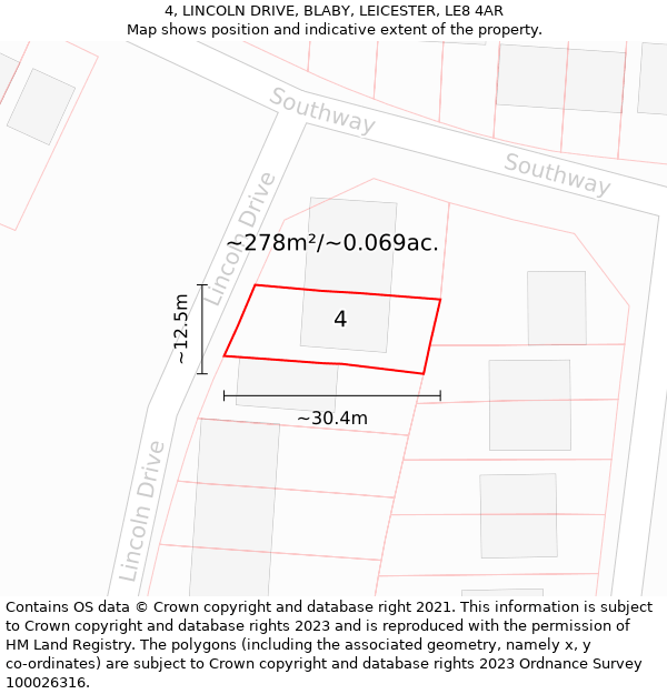 4, LINCOLN DRIVE, BLABY, LEICESTER, LE8 4AR: Plot and title map