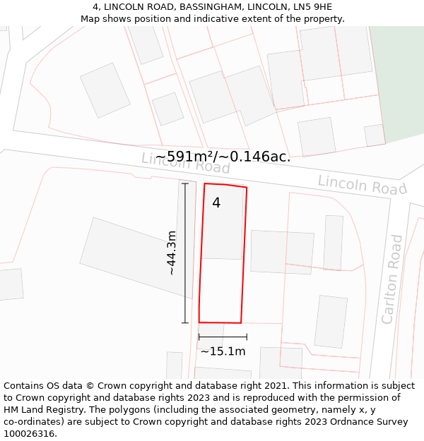 4, LINCOLN ROAD, BASSINGHAM, LINCOLN, LN5 9HE: Plot and title map