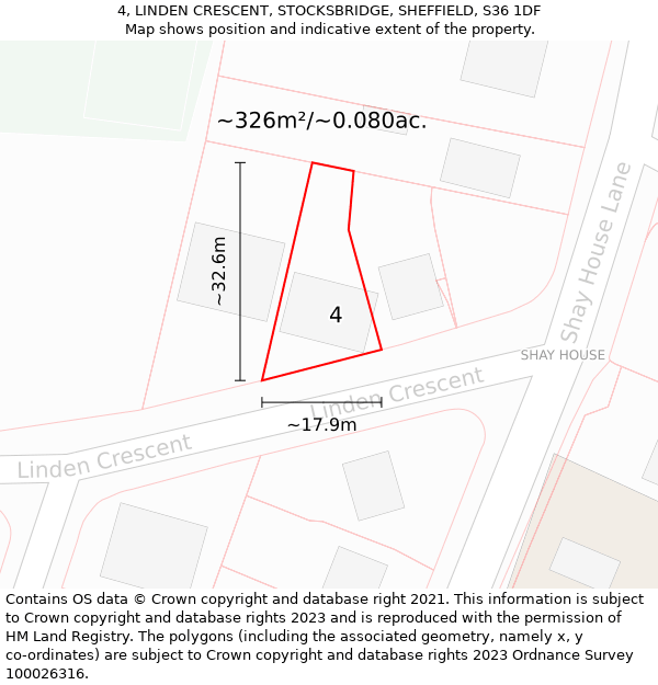 4, LINDEN CRESCENT, STOCKSBRIDGE, SHEFFIELD, S36 1DF: Plot and title map