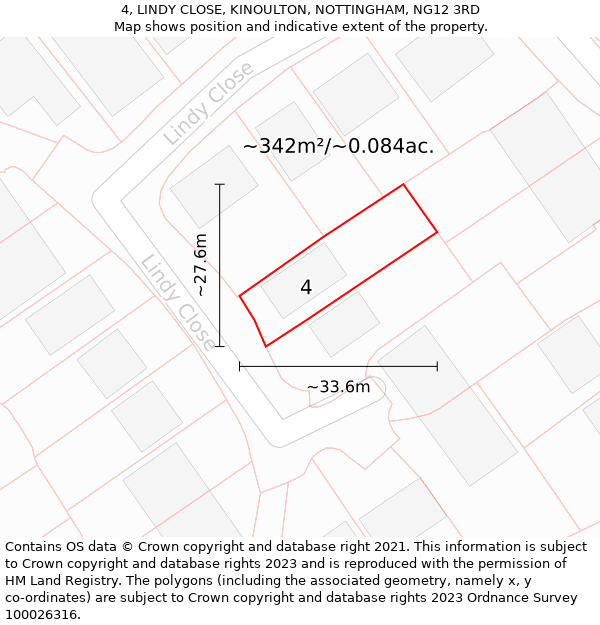 4, LINDY CLOSE, KINOULTON, NOTTINGHAM, NG12 3RD: Plot and title map