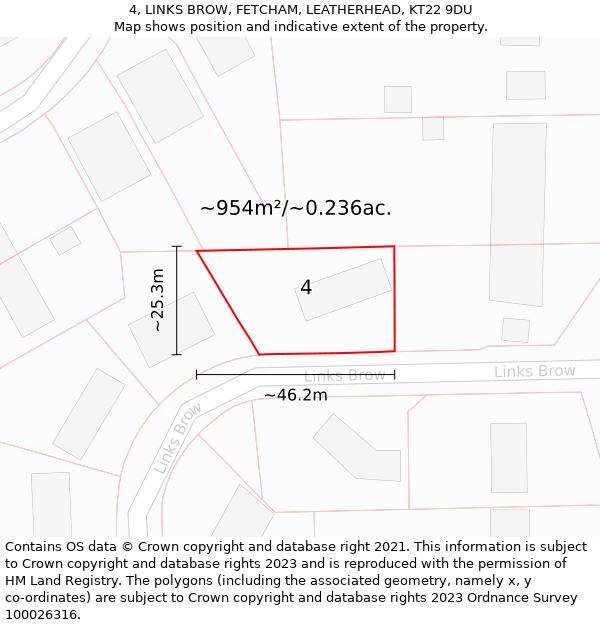 4, LINKS BROW, FETCHAM, LEATHERHEAD, KT22 9DU: Plot and title map