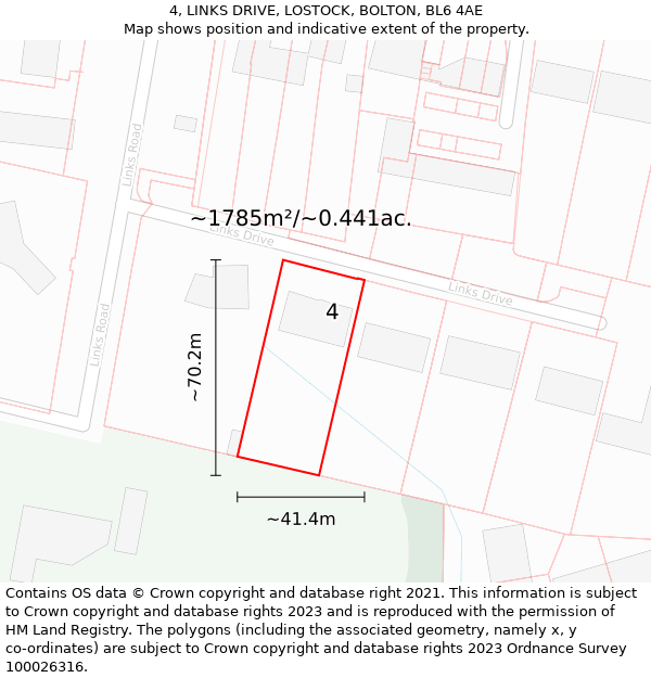 4, LINKS DRIVE, LOSTOCK, BOLTON, BL6 4AE: Plot and title map