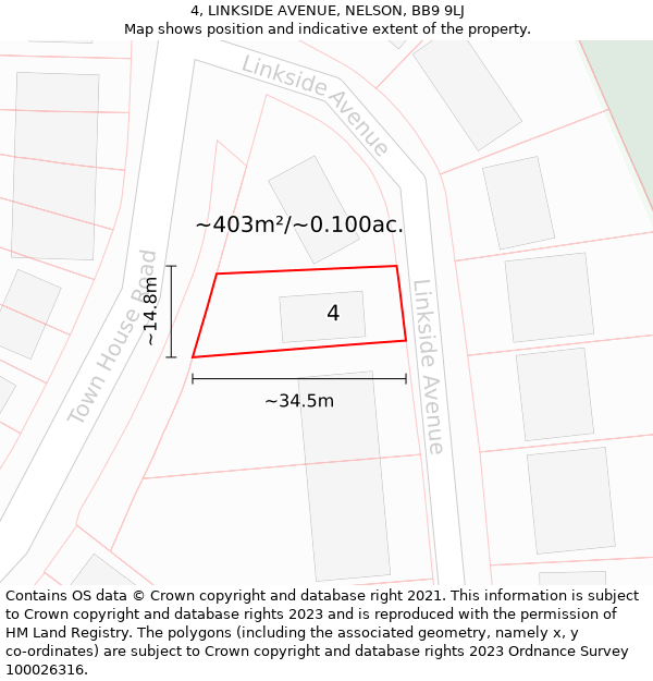 4, LINKSIDE AVENUE, NELSON, BB9 9LJ: Plot and title map