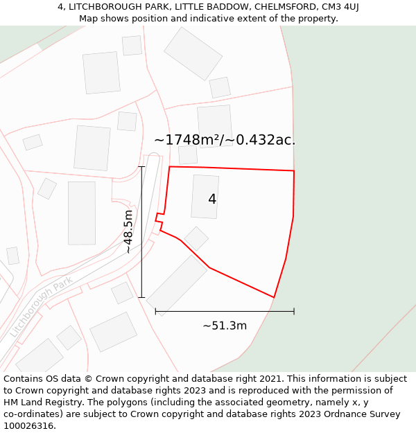 4, LITCHBOROUGH PARK, LITTLE BADDOW, CHELMSFORD, CM3 4UJ: Plot and title map