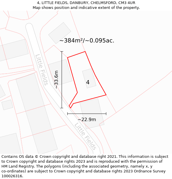 4, LITTLE FIELDS, DANBURY, CHELMSFORD, CM3 4UR: Plot and title map