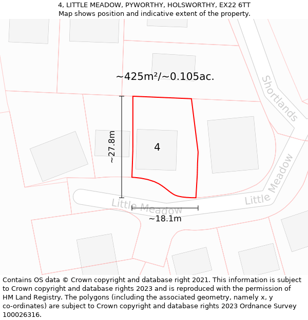 4, LITTLE MEADOW, PYWORTHY, HOLSWORTHY, EX22 6TT: Plot and title map