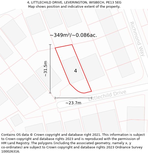 4, LITTLECHILD DRIVE, LEVERINGTON, WISBECH, PE13 5EG: Plot and title map