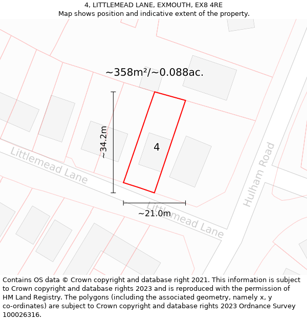 4, LITTLEMEAD LANE, EXMOUTH, EX8 4RE: Plot and title map