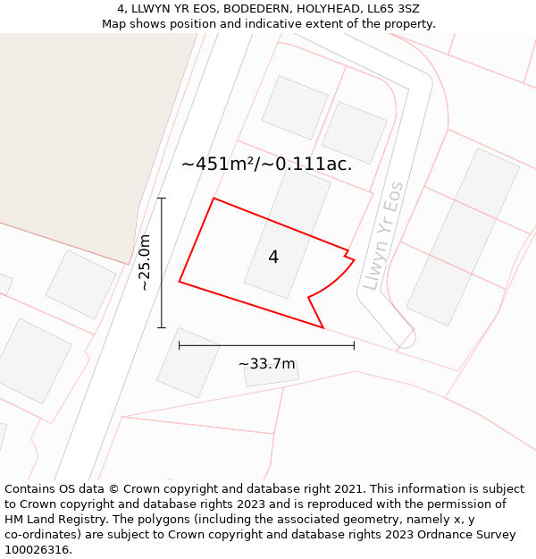 4, LLWYN YR EOS, BODEDERN, HOLYHEAD, LL65 3SZ: Plot and title map