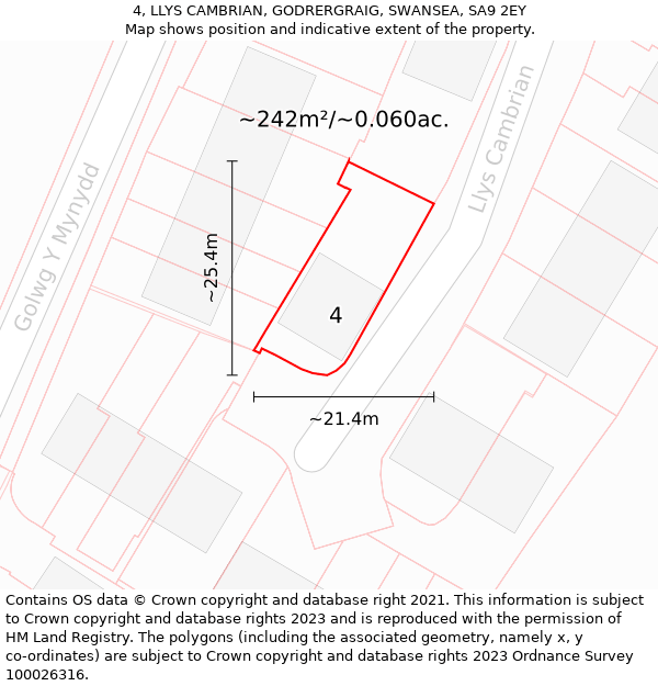 4, LLYS CAMBRIAN, GODRERGRAIG, SWANSEA, SA9 2EY: Plot and title map